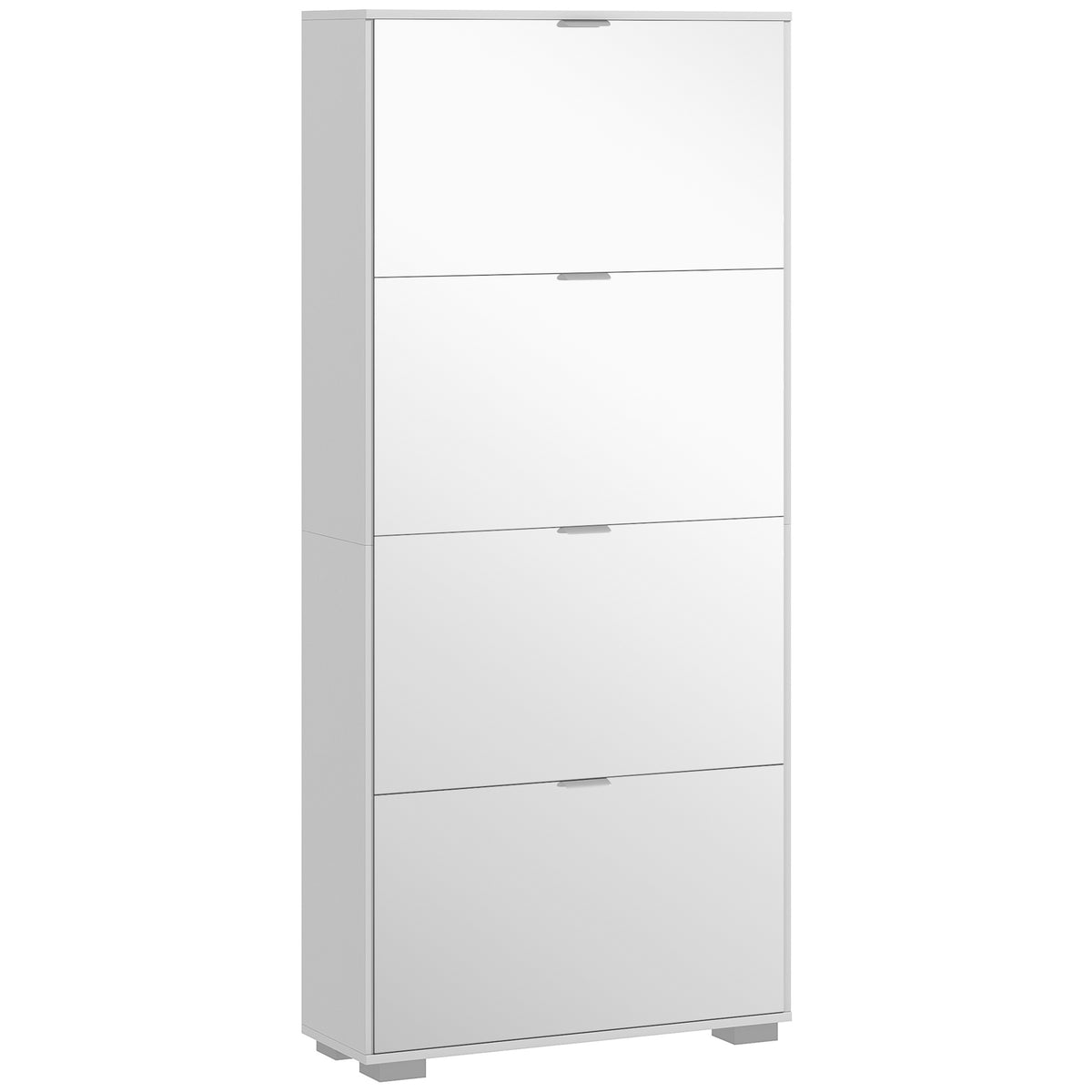 Meuble à chaussures 2 en 1 façades miroir 4 portes abattants, étagères réglables, jusqu'à 24 paires, 76l x 26P x 168H cm