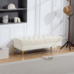 Banc banquette capitonnée bout de lit style classique chic dim. 118L x 45l x 42H cm piètement métal doré velours beige