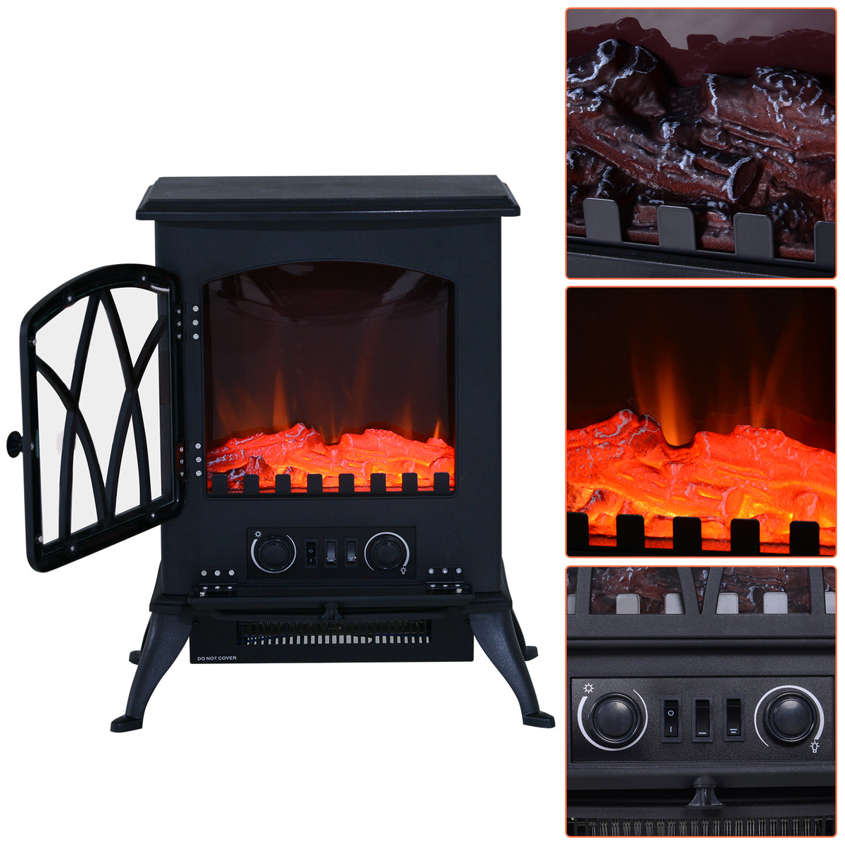 Cheminée électrique sur pied 1000/2000 W, fausse cheminée décorative avec effet flamme LED, protection contre la surchauffe, zone de couverture 15-30 m², noir