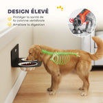 Gamelle Bol pour Chien Double Gamelle Support Mural 2 Bols Acier Inox 800ml Hauteur Réglable 42x23,5x14cm Noir