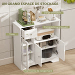 Buffet de cuisine moderne avec porte en verre, tiroir, grande niche et étagères réglables 80 x 30 x 82 cm blanc