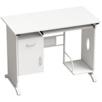 Bureau d'ordinateur, 100 x 52 x 75 cm, tablette coulissante pour clavier, tiroirs et support d'unité centrale, blanc