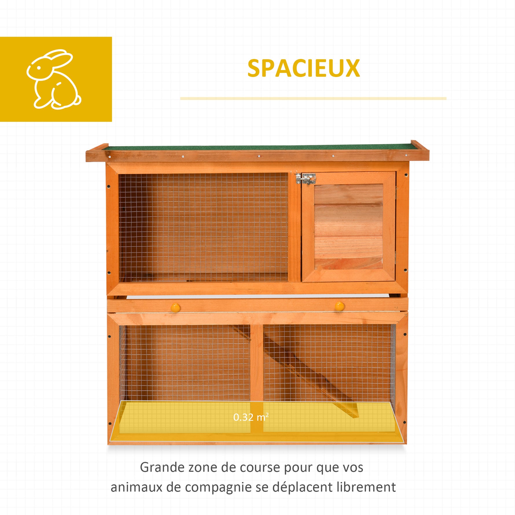 Clapier à lapin cage à lapin 2 étages plateau coulissant rampe et toit ouvrant 90L x 45l x 80H cm