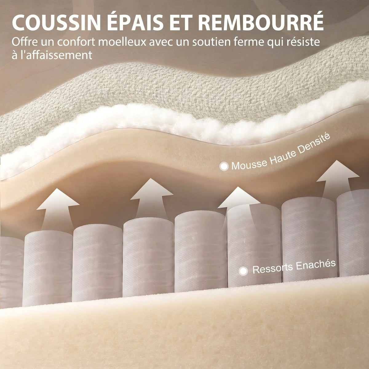 Canapé Convertible 2 Places 3 en 1, Canapé-Lit Clic Clac en Chenille 142 cm, Dossier Réglable, 2 Oreillers, Beige-5