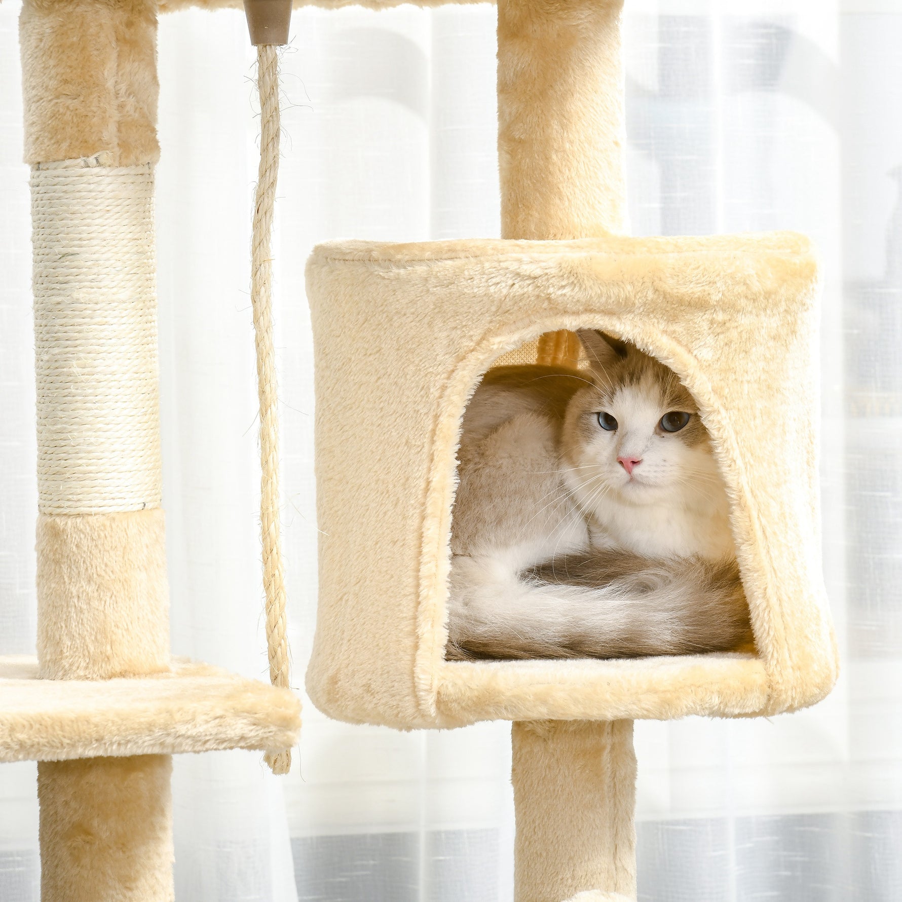 Arbre à chats multi-équipements griffoirs grattoirs plateformes niche corde jouets 40L x 40l x 114H cm beige