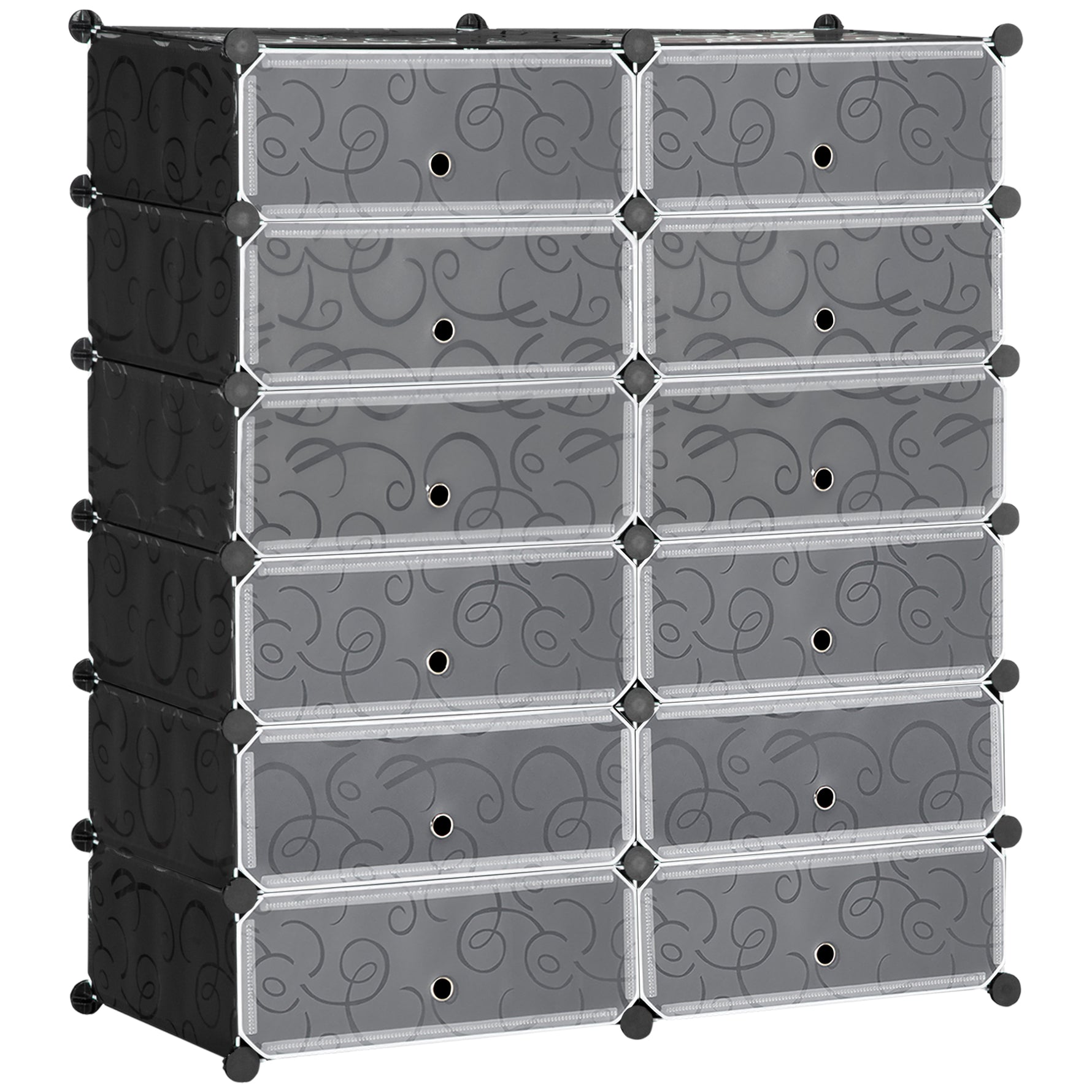 Armoire meuble à chaussures modulable 94L x 37l x 108H cm 12 cubes rectangulaires capacité 24 paires de chaussures