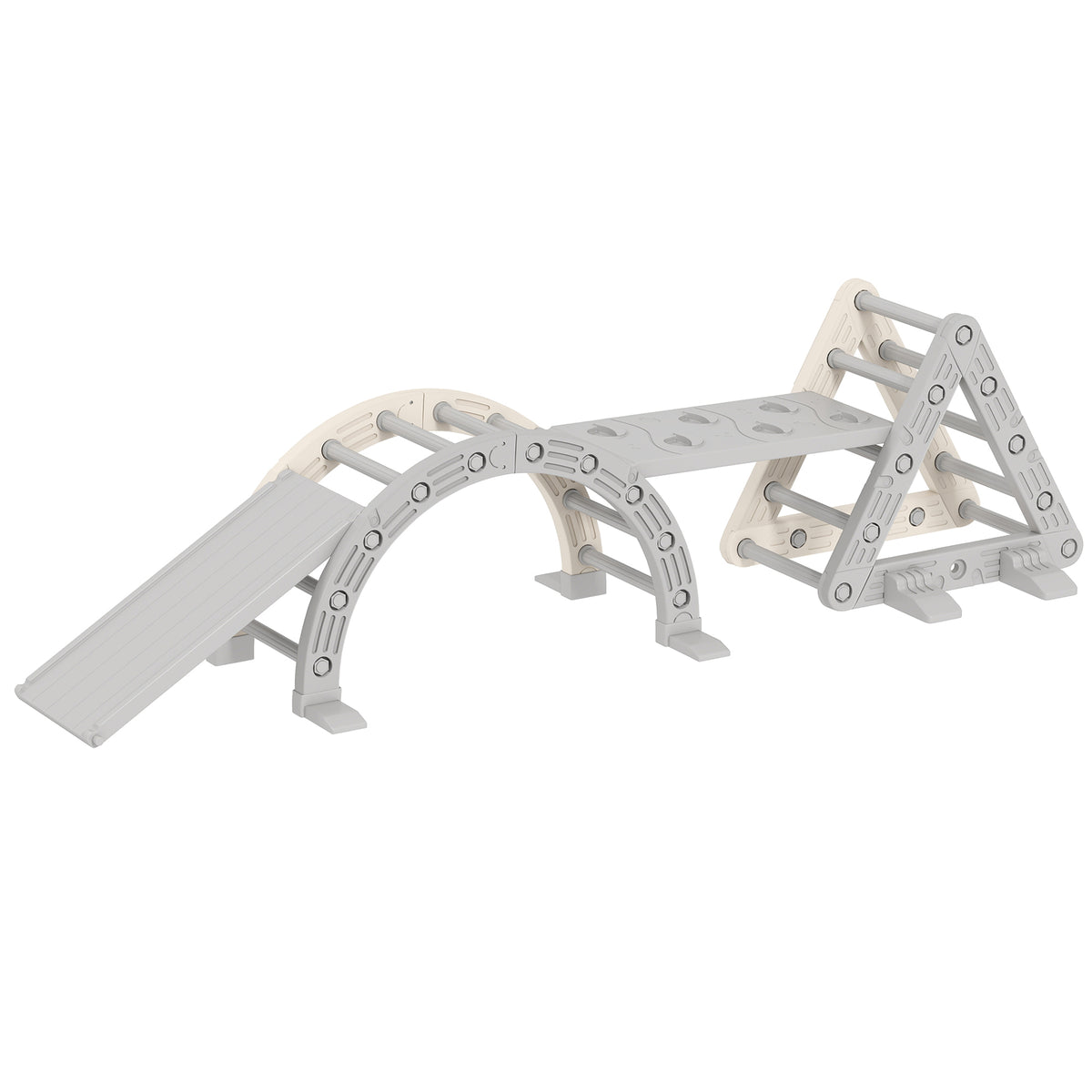 Triangolo da arrampicata 8 in 1 per bambini, arco da arrampicata, rampa bifacciale per arrampicarsi e scivolare, 279 x 80 x 69 cm, grigio