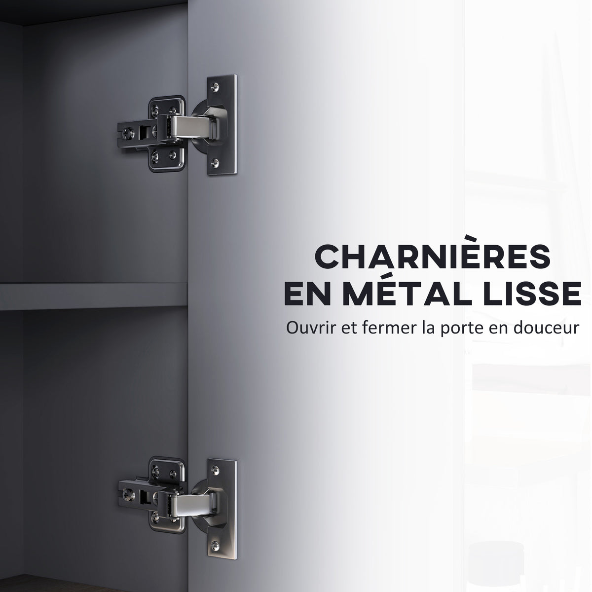 Meuble salle de bain avec miroir, armoire toilettes murale avec placards à 3 portes et 8 compartiments, gris