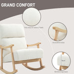 Fauteuil à bascule, rocking chair en velours teddy avec assise rembourré, dossier ergonomique, 65 x 90 x 98 cm, crème