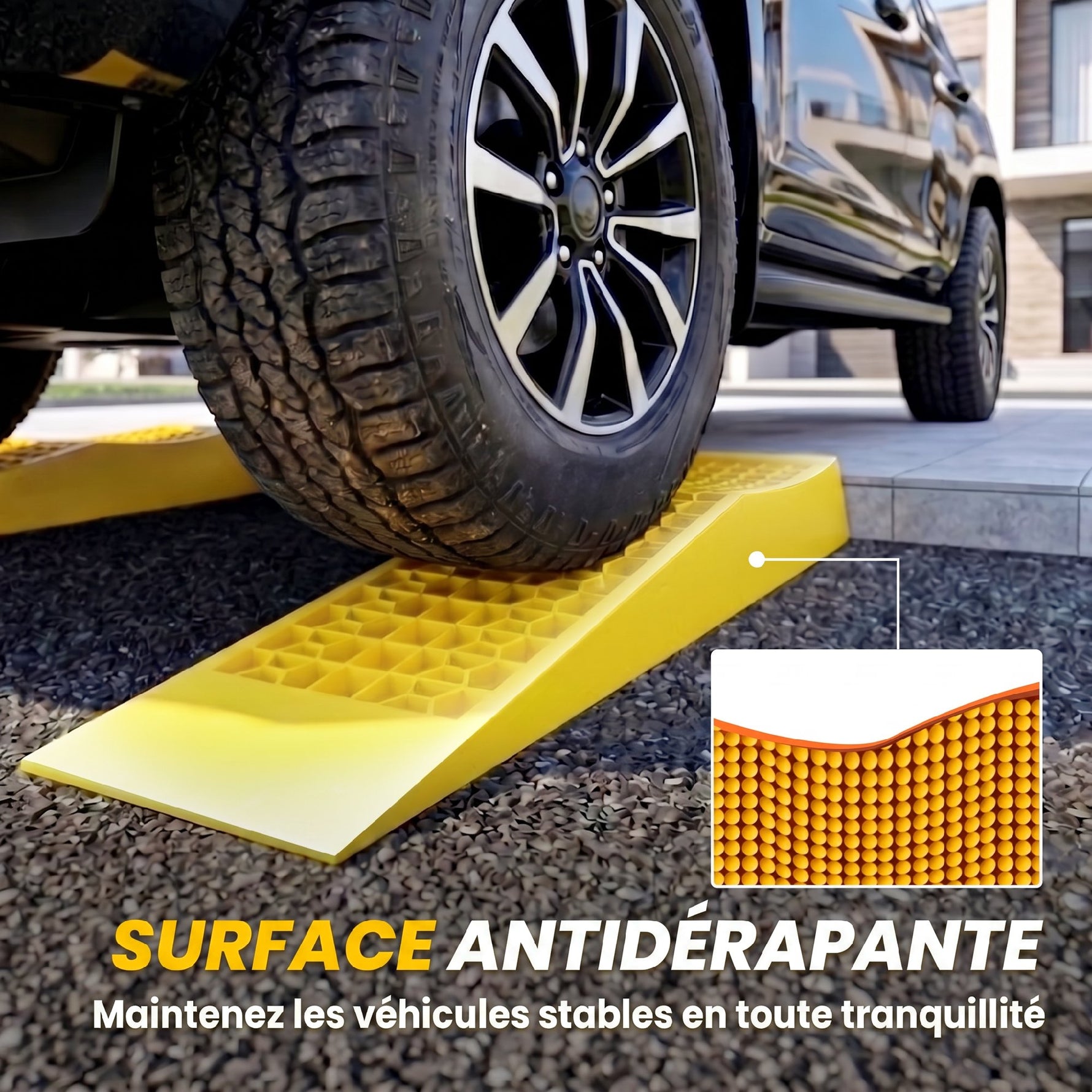 Ensemble de 2 rampes pour voiture véhicule utilitaire rampe de chargement dim. 70L x 19,5l x 7,8H cm PP jaune