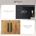 Meuble sous vasque lavabo meuble de salle de bain 2 portes avec étagère 60 x 30 x 60 cm gris anthracite et aspect bois