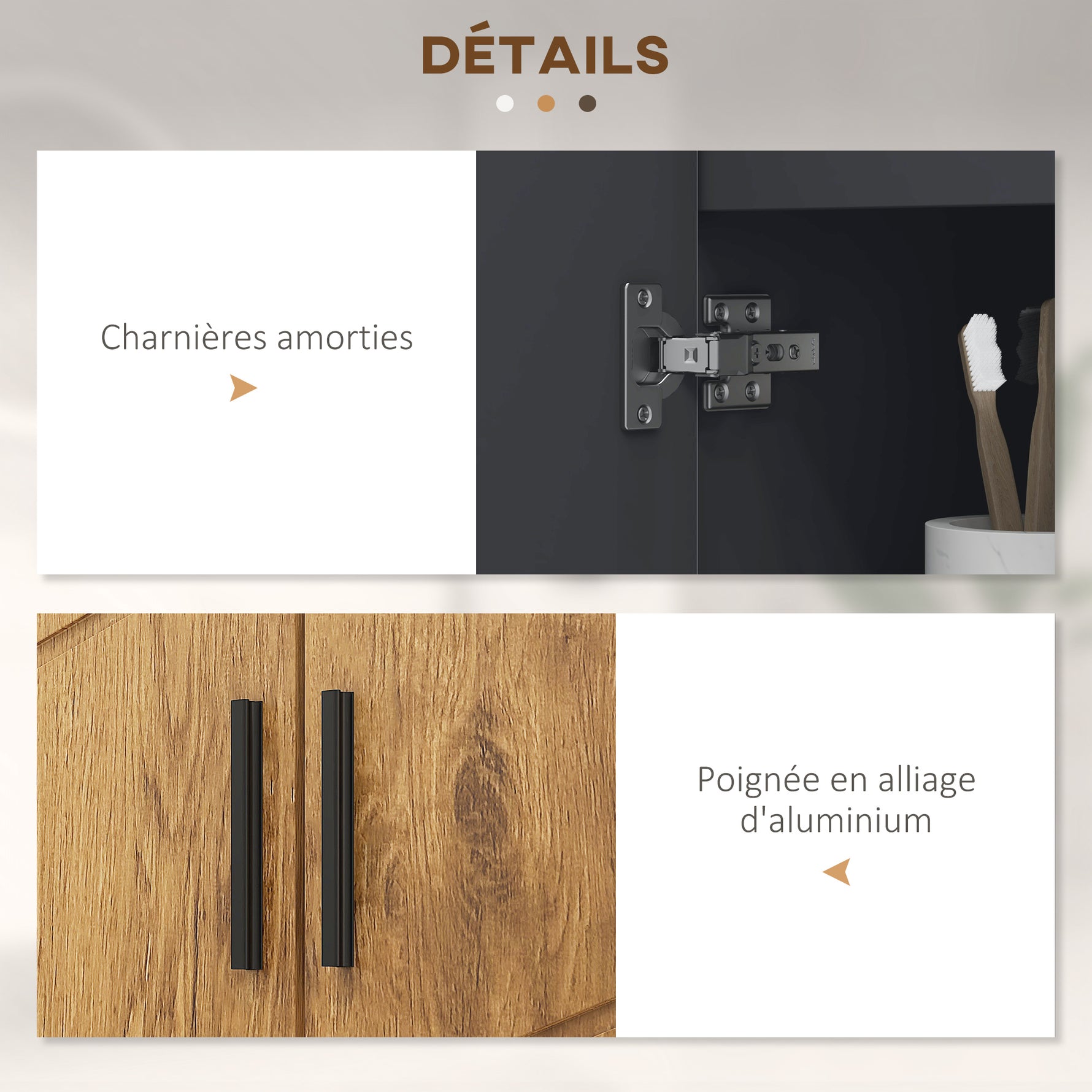 Meuble sous vasque lavabo meuble de salle de bain 2 portes avec étagère 60 x 30 x 60 cm gris anthracite et aspect bois