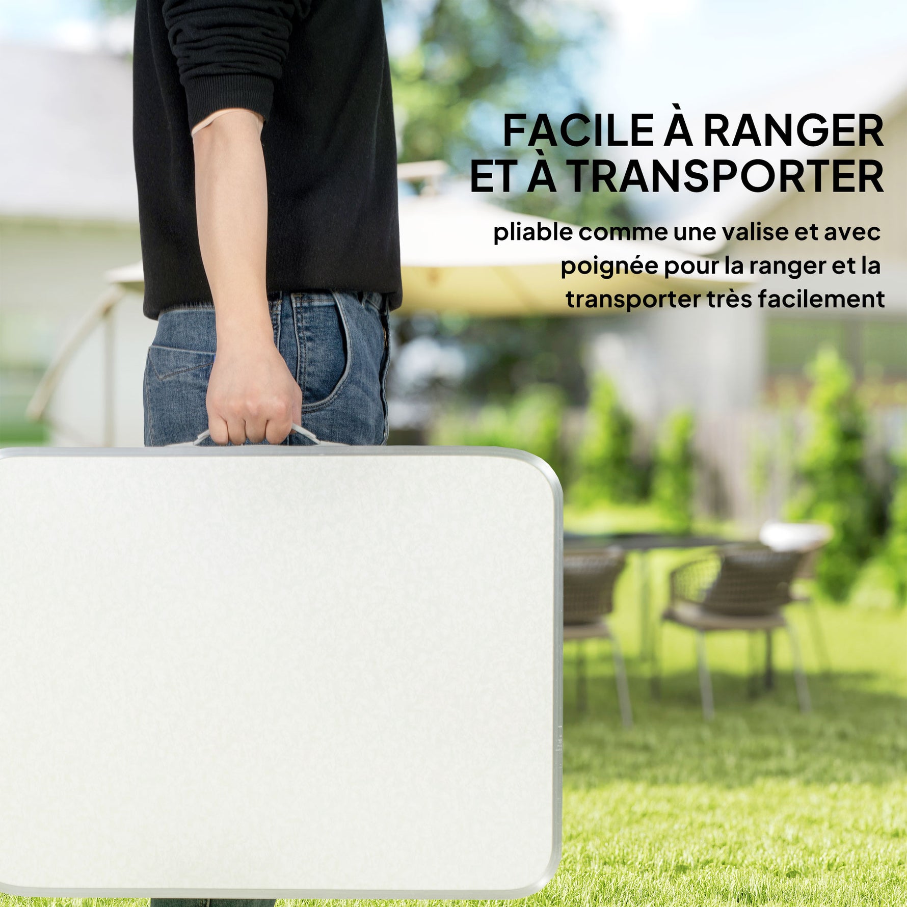 Table Pliante Table de Camping Table de Jardin Hauteur réglable Aluminium MDF Blanc