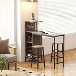 Ensemble table de bar avec tabourets, table à manger debout avec 2 chaises de bar étagères, casiers à vin, gris
