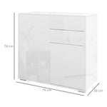 Commode Buffet Meuble de Rangement 2 tiroirs 2 Portes avec étagère 79 x 36 x 74 cm Blanc brillant