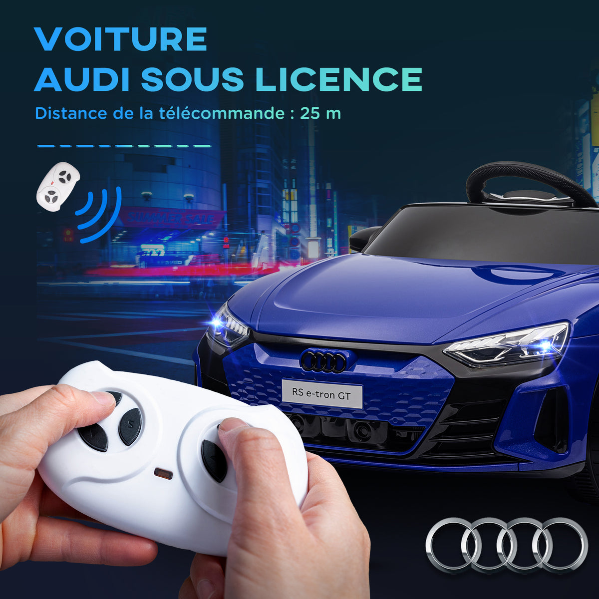 Voiture véhicule électrique enfant 12 V - télécommande parentale - effets sonores, lumineux - Audi RS E-tron GT bleu
