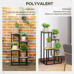 Étagère à plantes étagère à fleurs en métal et bois 4 niveaux de différentes hauteurs style industriel 34 x 34 x 66 cm