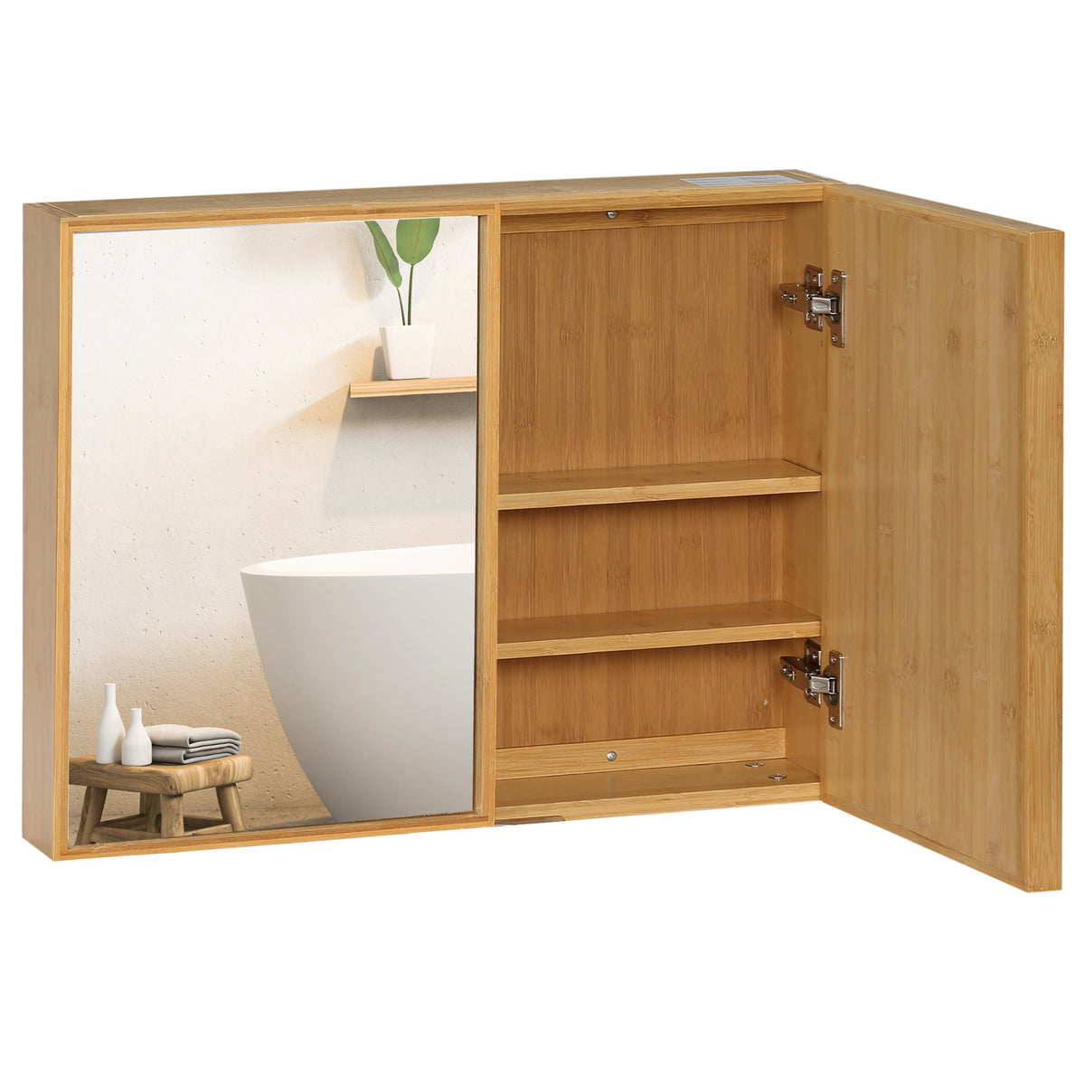 Armoire murale de salle de bain avec miroirs et 2 portes en bambou 65,2 x 14 x 50 cm