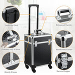 Valise trolley maquillage mallette cosmétique vanity poignée télescopique réglable 34L x 24l x 52H cm alu. noir