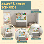 Bibliothèque pour enfants Multi-Rangement avec 3 niveaux d'étagères et un tiroir, 62,5L x 30l x 70H cm, gris et blanc