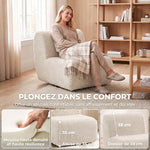 Fauteuil de salon pivotant 360°, canapé 1 place rembourré en chenille avec assise extra-large, rembourrage épais, beige