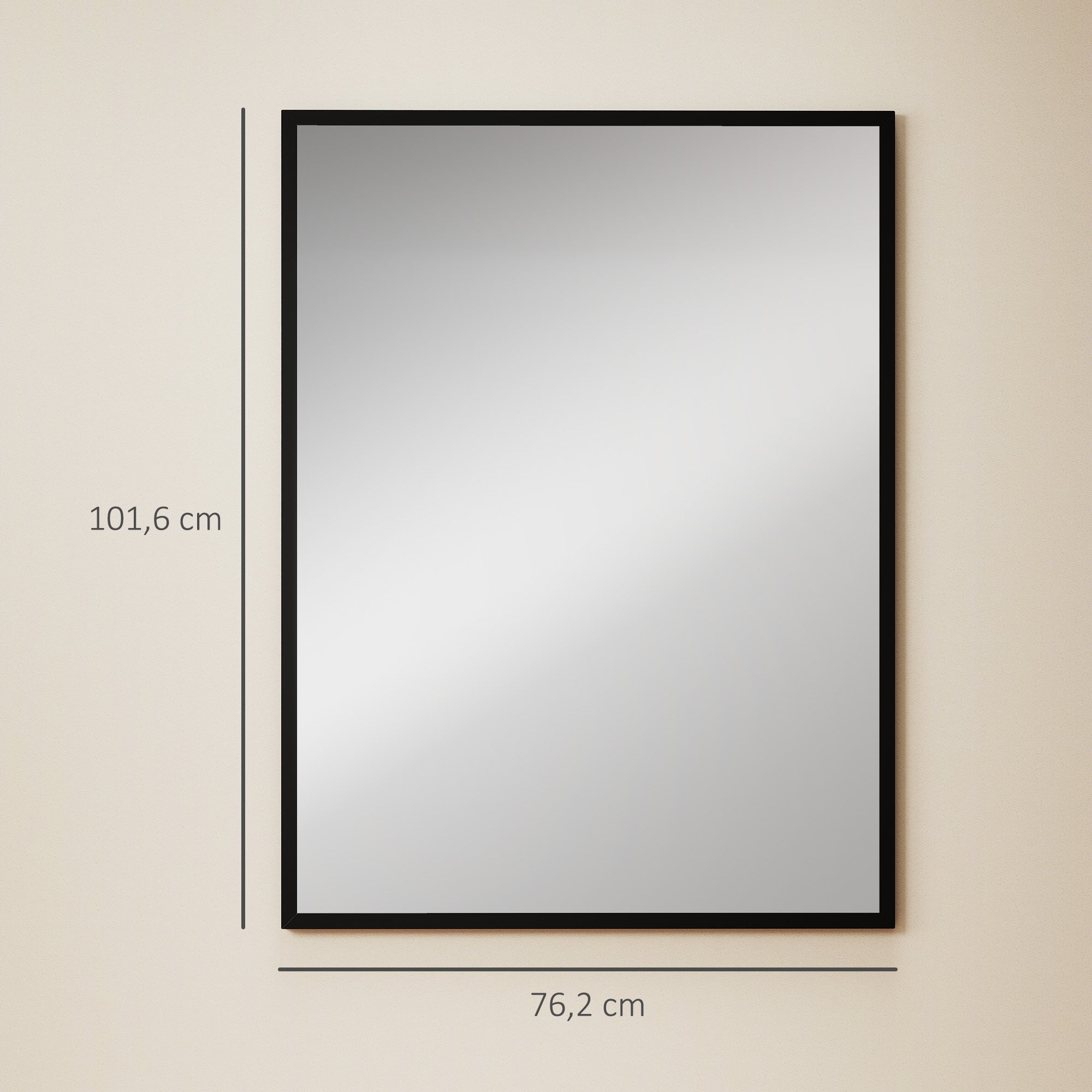 Miroir mural rectangulaire 76 x 101 cm, cadre en bois noir, idéal pour la salle de bain, salon ou chambre
