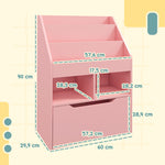 Bibliothèque étagère Multi-Rangement 3 étagères 2 niches Grand tiroir en bois Rose