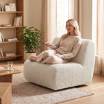 Draaibare 360°-fauteuil, gestoffeerde 1-zitsbank van chenille met extra brede zitting, dikke vulling, beige