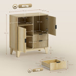 Buffet salon, meuble de rangement, 2 portes, 2 tiroirs, étagère réglable, compartiment ouvert, 80x40x90cm, bois naturel