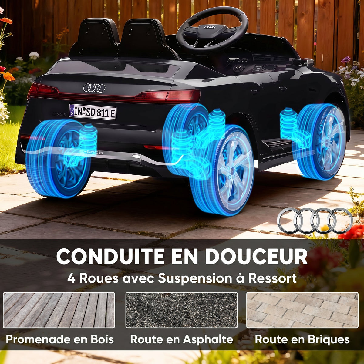 Voiture électrique pour enfants Licence Audi Q8 e-tron Sportback 12V télécommande, phares, musique, klaxon, 3-4 ans noir