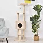 Krabpaal met krabplank, klimboom voor katten, kattenhuis en platforms, pluche met hoge dichtheid, 148 cm, beige