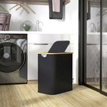 Panier à linge double pliable 80 L corbeille à linge sale avec couvercle, poignées rainurées, noir