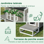 Maisonnette pour chats niche extérieure surélevé avec terrasse étanche en bois, dim. 115L x 66,5P x 74,7H cm, gris