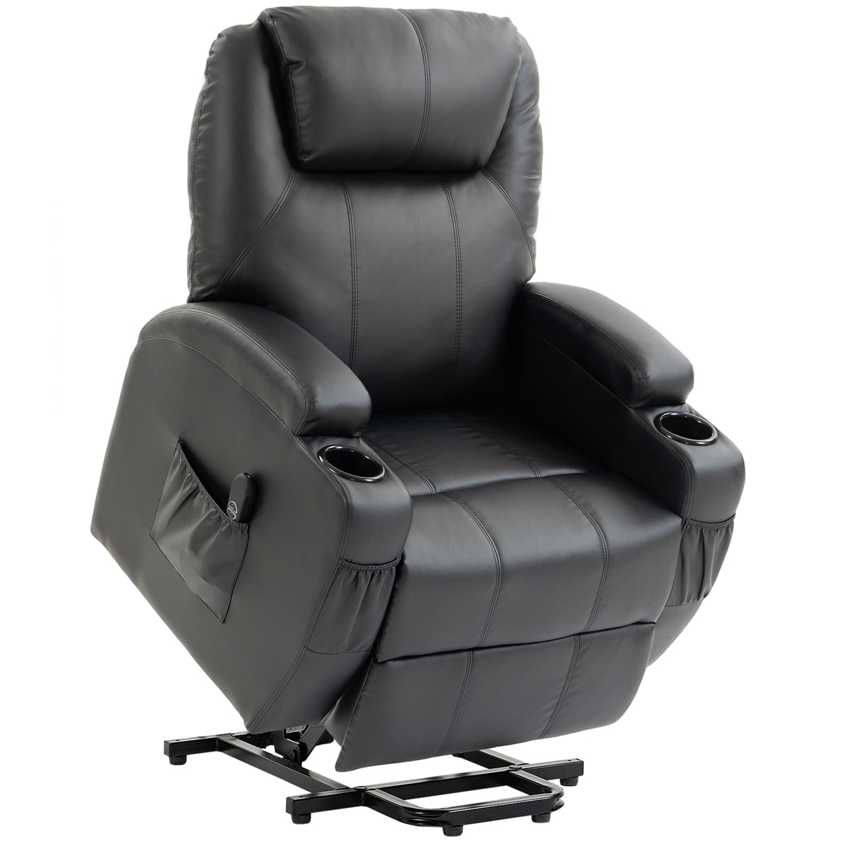 Fauteuil releveur électrique, fauteuil relax électrique, repose-pied, dossier inclinable, port USB, 83x95x107cm, noir