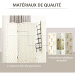Paravent intérieur en bois 3 panneaux séparateur de pièce pliable pour salon chambre 135 x 180 cm blanc