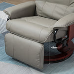 Fauteuil relax inclinable repose-pieds réglable pivotant 360° piètement bois revêtement PU respirant et doux gris