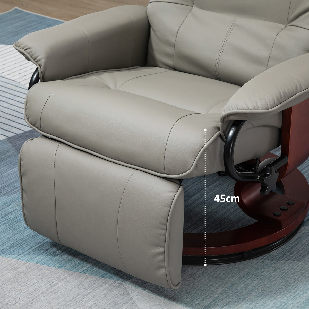 Fauteuil relax inclinable repose-pieds réglable pivotant 360° piètement bois revêtement PU respirant et doux gris