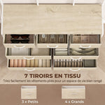 Porte-Manteau 4 en 1, Meuble d'Entrée avec 7 Tiroirs Pliables en Tissu, 14 Crochets et Panneau Grillagé, Chêne