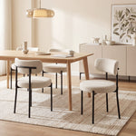 Juego de 4 sillas de comedor, sillas de cocina tapizadas en tela de borreguito, respaldo curvado, patas de acero, beige