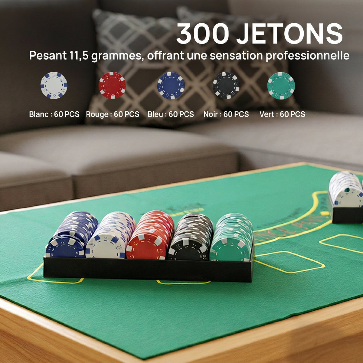 Pokerkoffer Komplettes Poker-Set 300 Jetons, Spielkarten, Würfel, Dealer-Button, Spielmatte, Schlüssel, ABS-Gehäuse, Silber