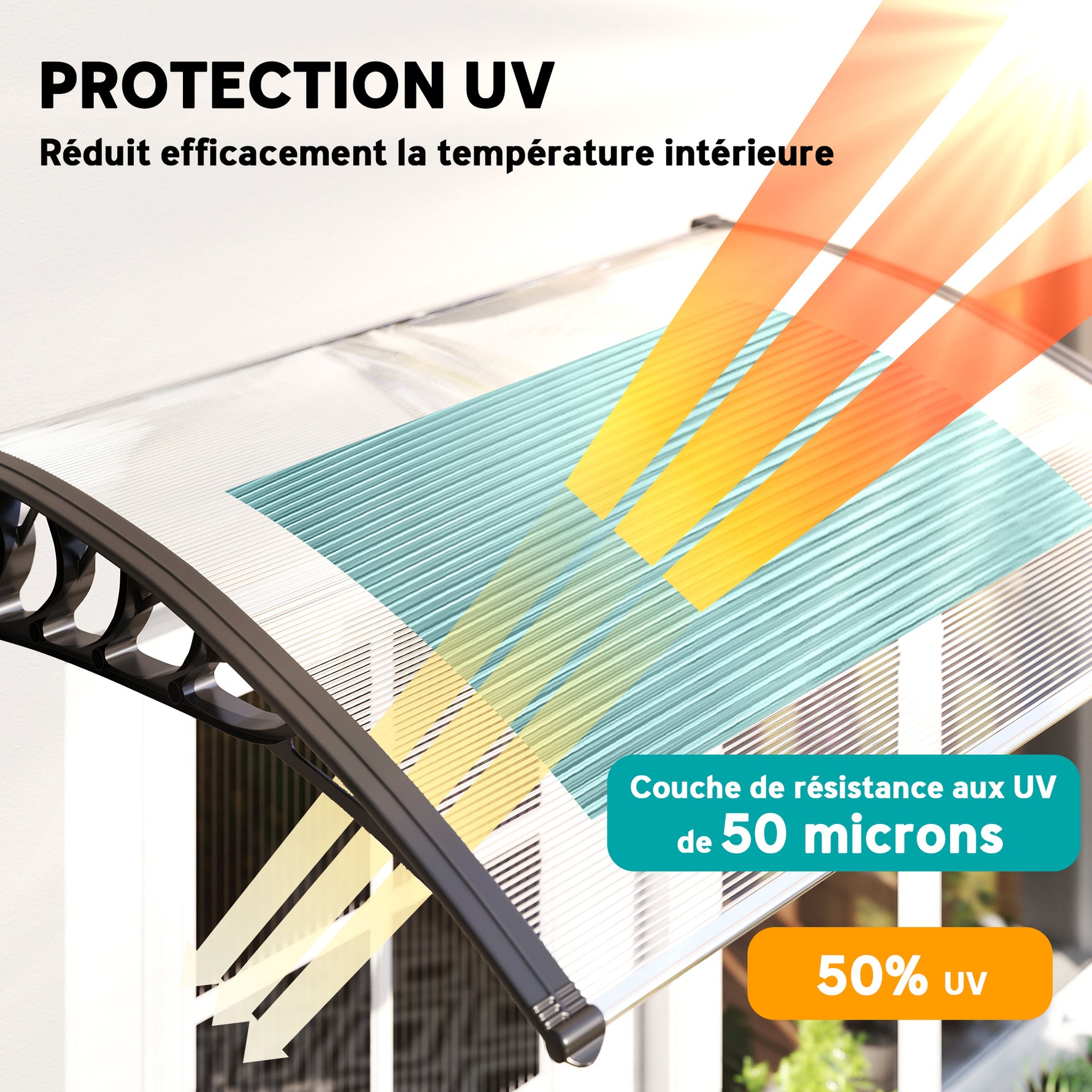Auvent de porte d'entrée toit marquise en polycarbonate protection contre pluie neige UV 90 x 122 cm, transparente