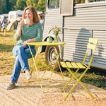 Ensemble Bistrot de Jardin 3 Pièces Table et 2 Chaises Pliantes à Lattes Double Protection Antirouille Jaune