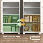 Armoire de cuisine buffet cuisine vaisselier meuble de rangement avec 2 niches, 2 placards avec 4 portes dont 2 portes vitrées, étagère réglable - dim. 60I x 30P x 162H cm blanc