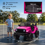 Coche eléctrico infantil, tracción trasera, 12 V, máx. 5 km/h, control remoto, efectos luminosos y sonoros, 100x65x72 cm, rosa