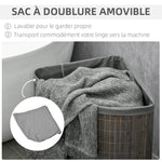 Panier à linge en bambou d'angle 55L avec couvercle et sac amovible 38 x 38 x 57 cm gris