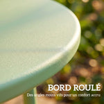Table Basse Extérieure avec Bord Enroulé, Base en X avec Pieds Réglables en Hauteur, pour Salon Terrasse, Ø48x51cm, Vert