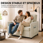 Canapé Convertible 2 Places, Canapé-Lit 3 en 1 Chenille 125 cm avec Dossier Réglable, Assise Large, 2 Oreillers, Crème