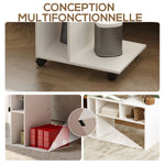C-förmiger Beistelltisch mit Rollen, mit 3 Fächern und 1 offenem Regal, 40 x 30 x 69 cm, weiß