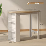 Table de bar table haute de cuisine mange-debout comptoir 112L x 57l x 106H cm - 3 étagères - aspect chêne clair blanc