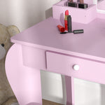 Coiffeuse pour enfant avec tabouret et miroir, table de maquillage avec tiroir et 2 compartiments, 55x36x86cm, rose